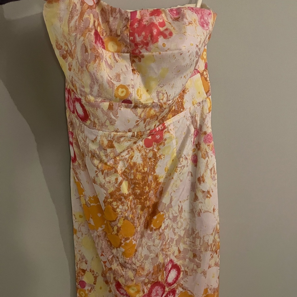 J. Crew Strapless Dress in Pink, Yellow, and Orange